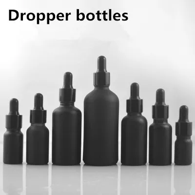 12pc 100ml 50ml 30ml 20ml 15ml 10ml 5ml frost black glass essential oil dropper bottle essential drop vials Cosmetic Containers