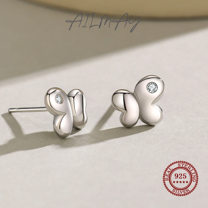 Ailmay-pendientes de plata de ley 925 con forma de mariposa para mujer, joyería hipoalergénica fina, diseño Simple, CZ