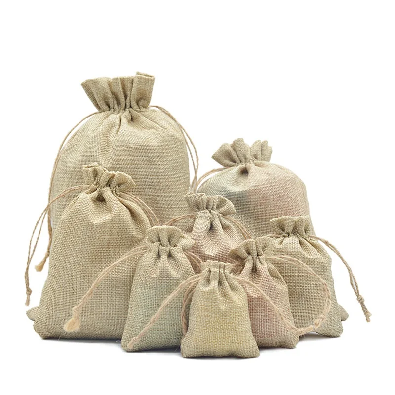 20 pcs Natural Reusable Jute Linen Travel Bag Environmentally Friendly Pouch Drawstring Tea Rice Jewelry Storage Bags