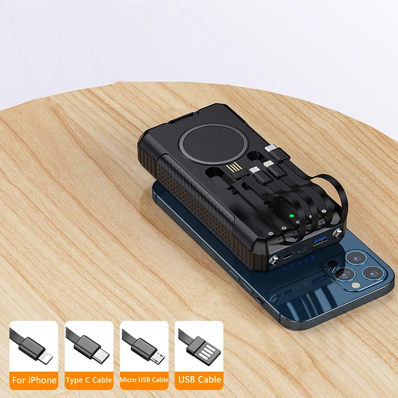 PD40W Fast Charge Solar Power Bank 33800mAh 15W Qi Wireles Charger for Samsung S21 S22 iPhone 15 Xiaomi Powerbank Built in Cable