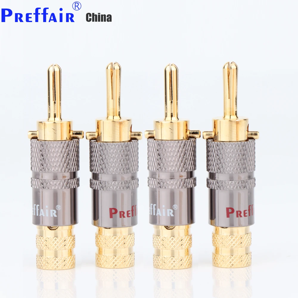 Preffair BA1457G 4/8pcs\lot New Brass Banana Plug with Lock Red And White Speaker Amplifier Connector Speaker Banana Cable