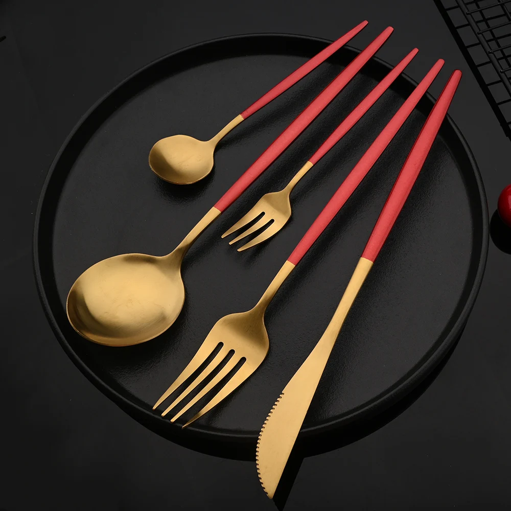 6/30Pcs Matte Gold Dinnerware Set Stainless Steel Dinner Knife Fork Spoon Cutlery Set Kitchen Silverware Flatware Tableware Set