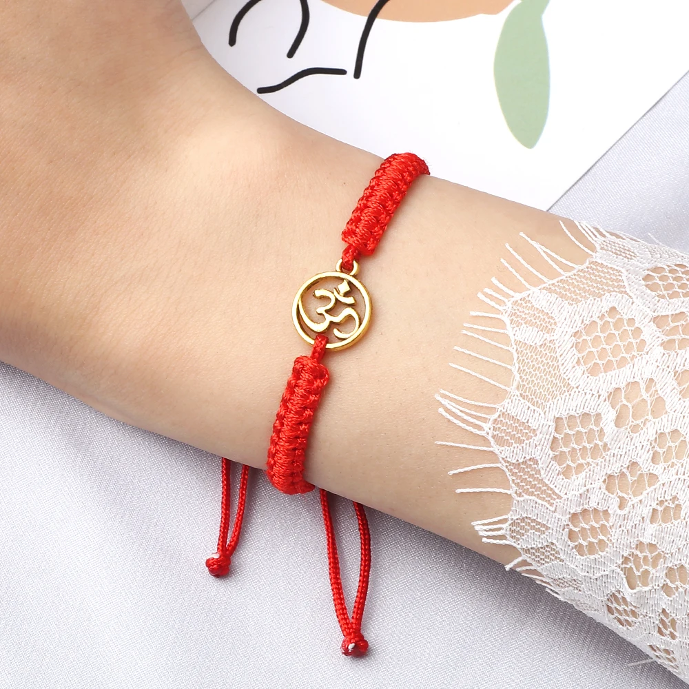 Charm OM Symbol Handmade Braided Rope String Adjustable Red Black Bracelets Women Men Lucky Fashion Jewelry Friend Gift Prayer