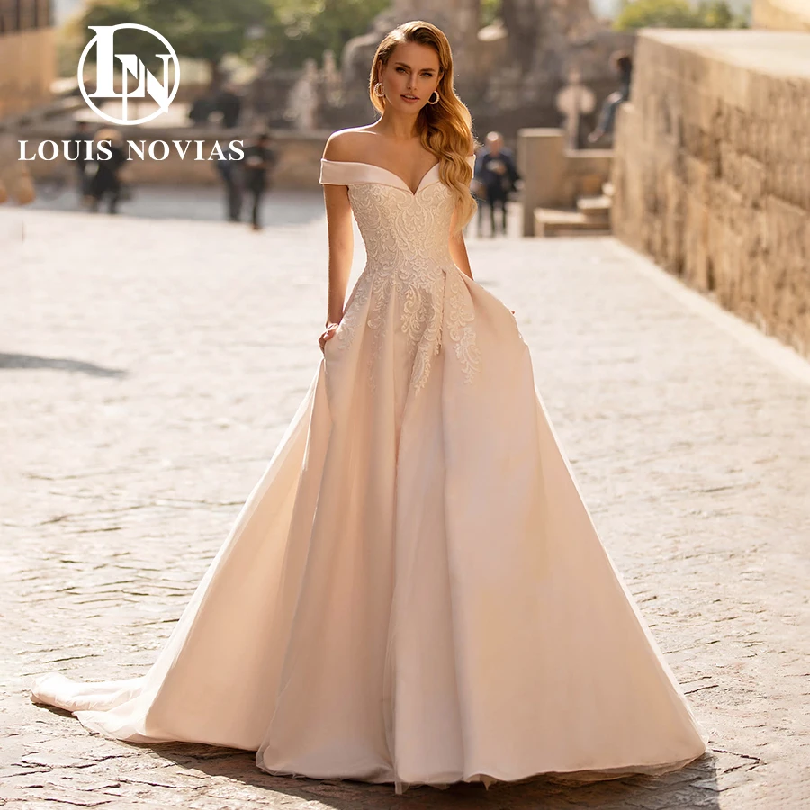 LOUIS NOVIAS Off Shoulder Wedding Dresses For Women Sexy Sweetheart Bride Dresses Appliques Lace Simple A-Line Vestido De Novia