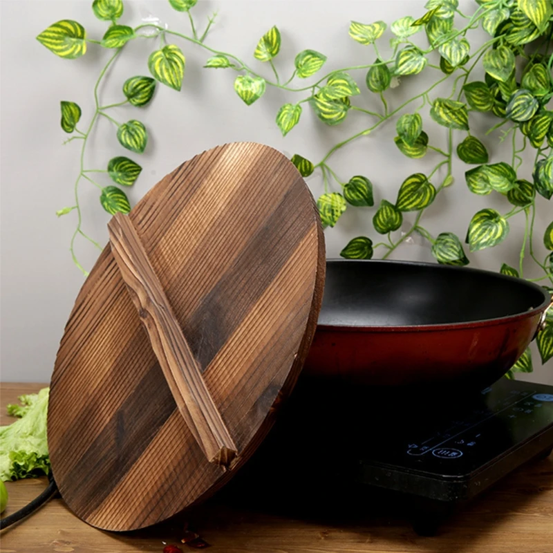 Drop Shipping Wooden wood cover Handmade fir anti-scalding pot lid cover wok lid hypotenuse ir