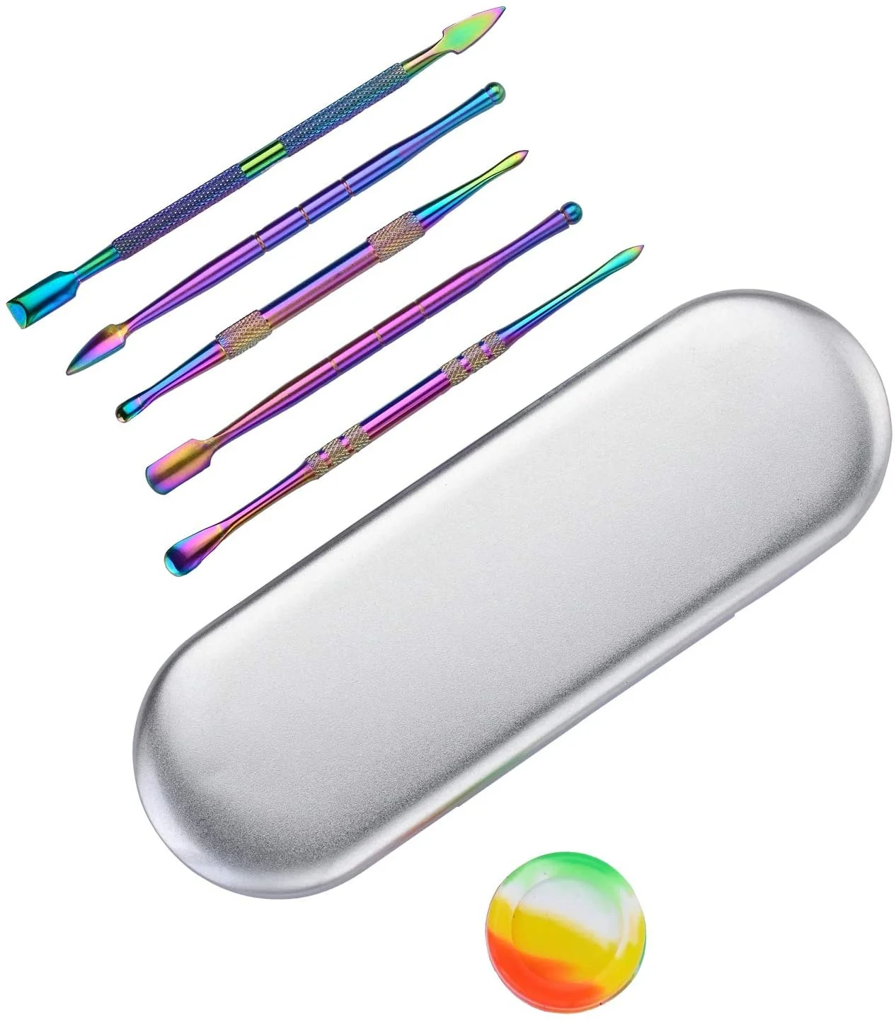 Rainbow and Silver Stainless Steel Carving Tool with 5ml Silicone Container Jar