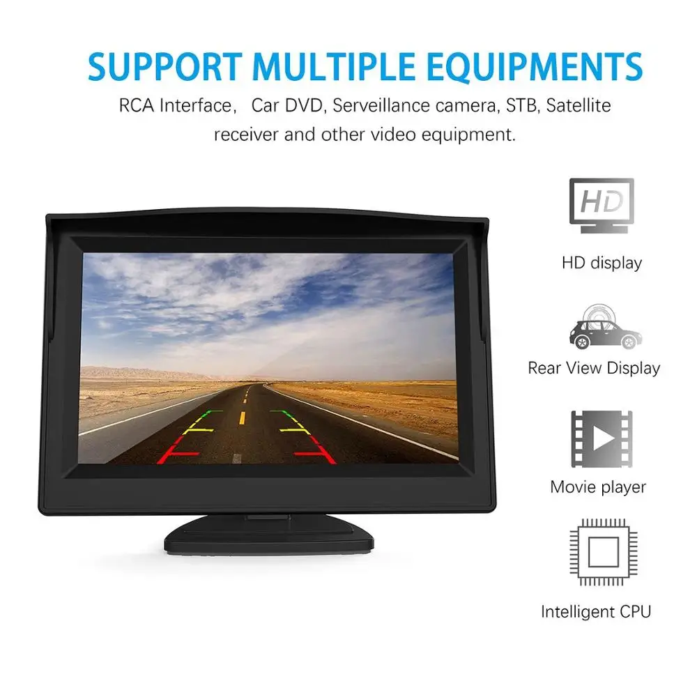 5 Inch Monitor HD 5 Inch TFT LCD Car Color Rear View Monitor Screen for Parking Backup Camera HD Full Color Wide Screen
