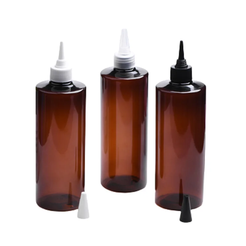 

10Pcs Plastic Bottle New Empty 400ML Round Brown Pointed Mouth Black White Clear Lid Cosmetic Packaging Refillable Containers