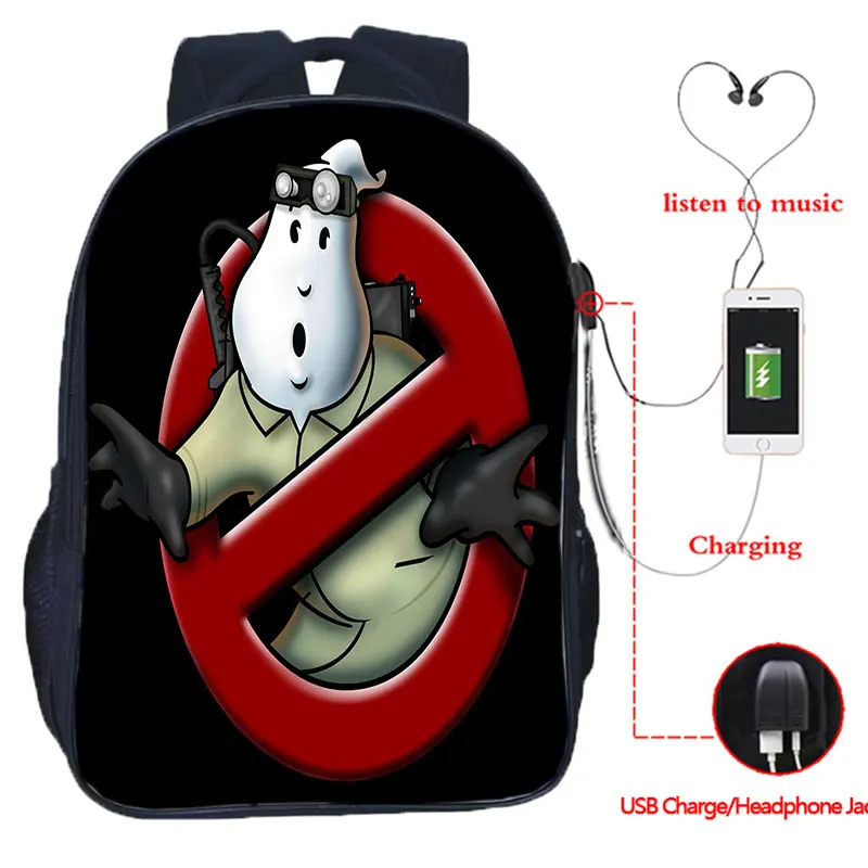 Kawaii Ghostbuster Backpack Students Bookbag Boys Girls Travel Shoulder Bag Beautiful Pattern Rucksack USB Charging School Bags