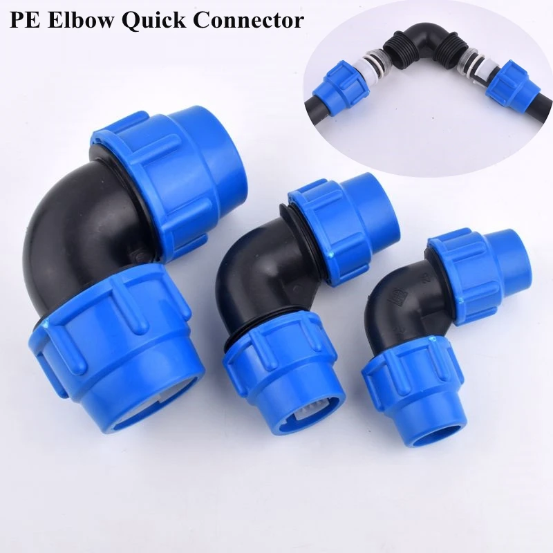 

1pc 20~63mm PE Pipe Quick Connector Plastic Elbow Agricultural Irrigation System Water Tube Joint Garden Watering Tube Fittings