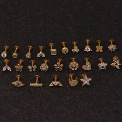 1PC 16G Cross Heart Flower Crown Cz Ear Lip Helix Piercing  Earring Conch Rook Tragus Stud Labret Back Ear Piercing Jewelry