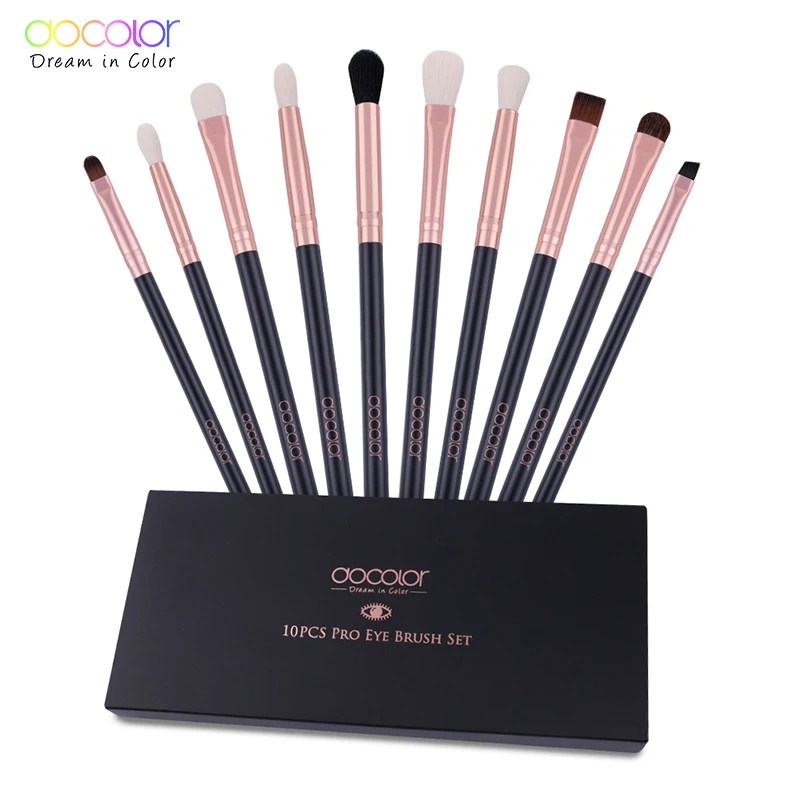 แปรงแต่งหน้า Docolor 10Pcs Professional แปรงแต่งหน้าอายแชโดว์ Eyeliner Eyebrow Brush Beauty Make Up ชุดแปรง