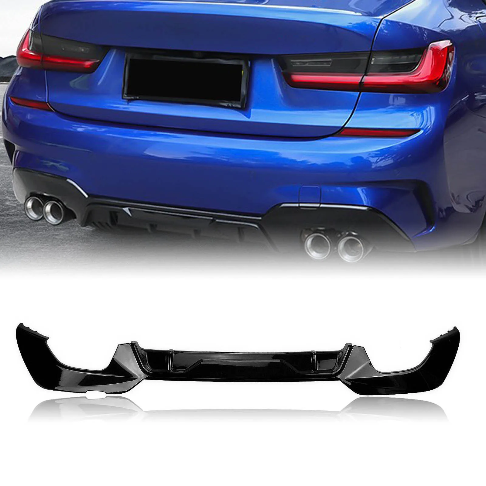 

For BMW 3 Series G20 G21 G28 M Sport 2019-2022 320i 325i 330i Rear Bumper Diffuser Lip Car Square Exhaust Spoiler Plate Splitter