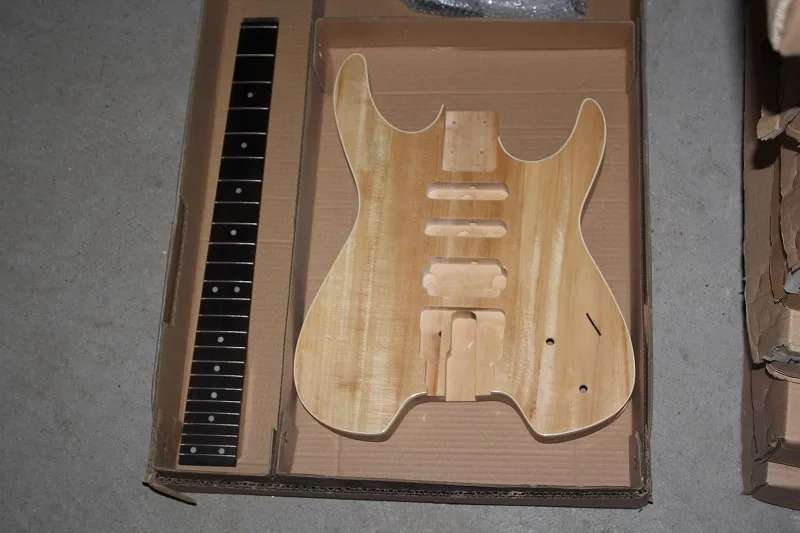 DIY Semi-Finished Headless Mahogany Electric Guitar Kits without Paint,Rosewood Fretboard with 24 Frets