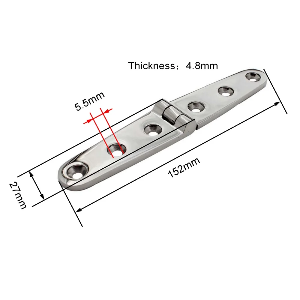 2PCS Strap Hinge With 6 Holes 316 Stainless Steel 152mm Mirror Polish Marine Boat Hardware Cast Door Strap Hinges