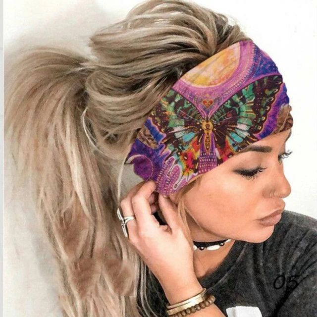 hair band stretchy Head Wrap Headband Fitness Moisture Sweat Hair Bands Stretchy Tie Dye Color Yoga Women Sport Turban