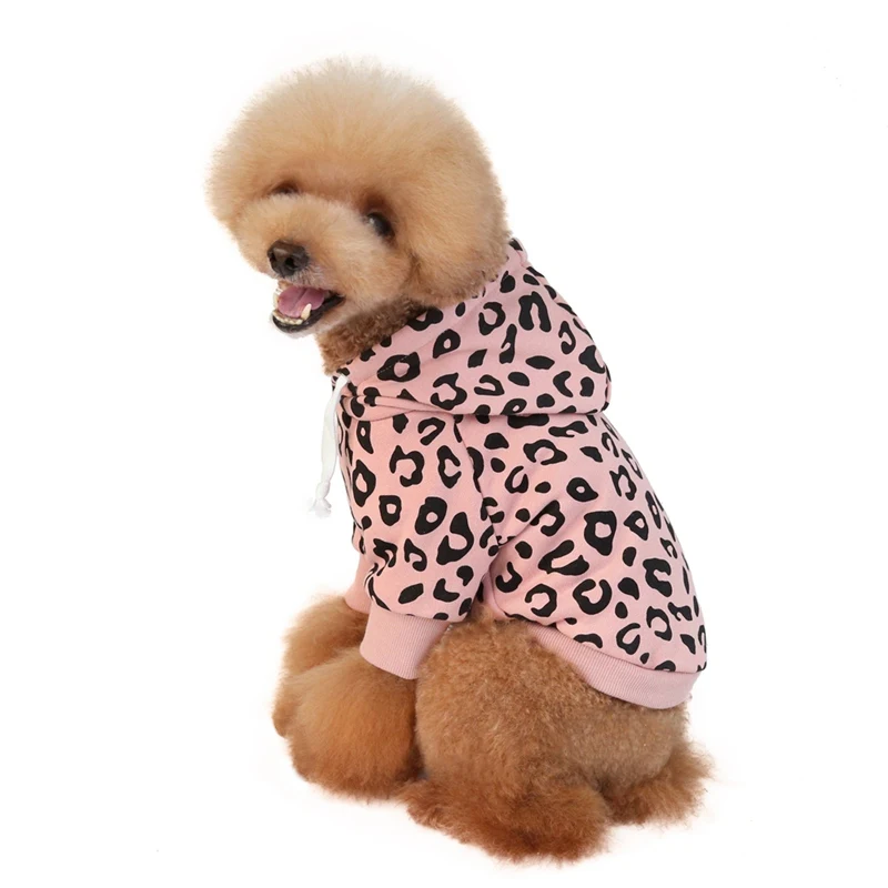 Dog Leopard Hooded Sweatshirt with Hat Dogs Clothes Lightweight Puppy Hoodie for Small Dog Cat Doggy Hoody Outfits Cat Apparel