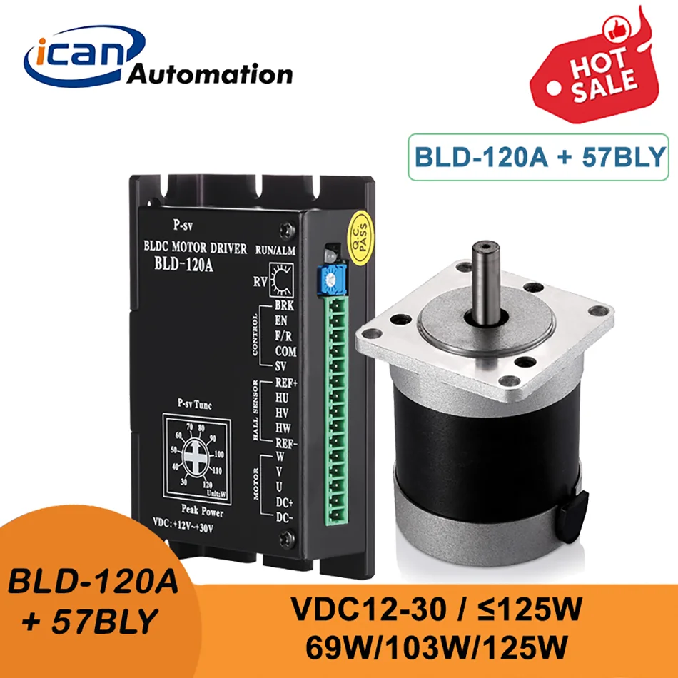 

ICAN 24 Volt 69W 103W 125W Nema23 BLDC motor 57 brushless DC motor round with BLD120 Driver