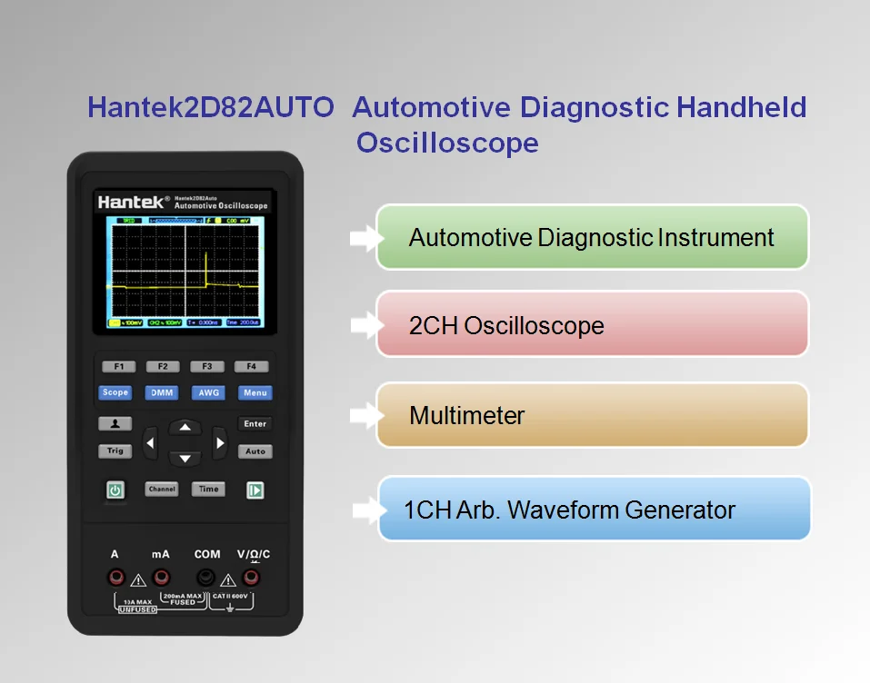 Hantek Digital Osiclloscope 2D82auto  4 in 1 2D82 2 Channels Oscilloscope + Multimeter +Automotive Diagnosis+Waveform Generator