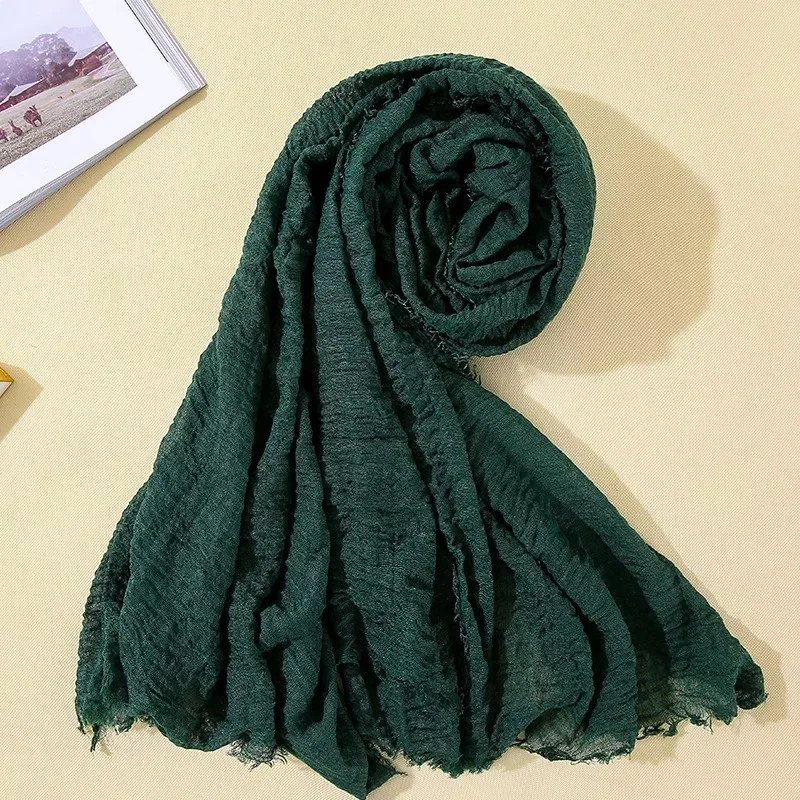 New Arrival Crinkle Hijab Women Muslim Scarf Shawls Solid Headscarf Wraps Big Size Plain Islamic Turban Headbands Foulard