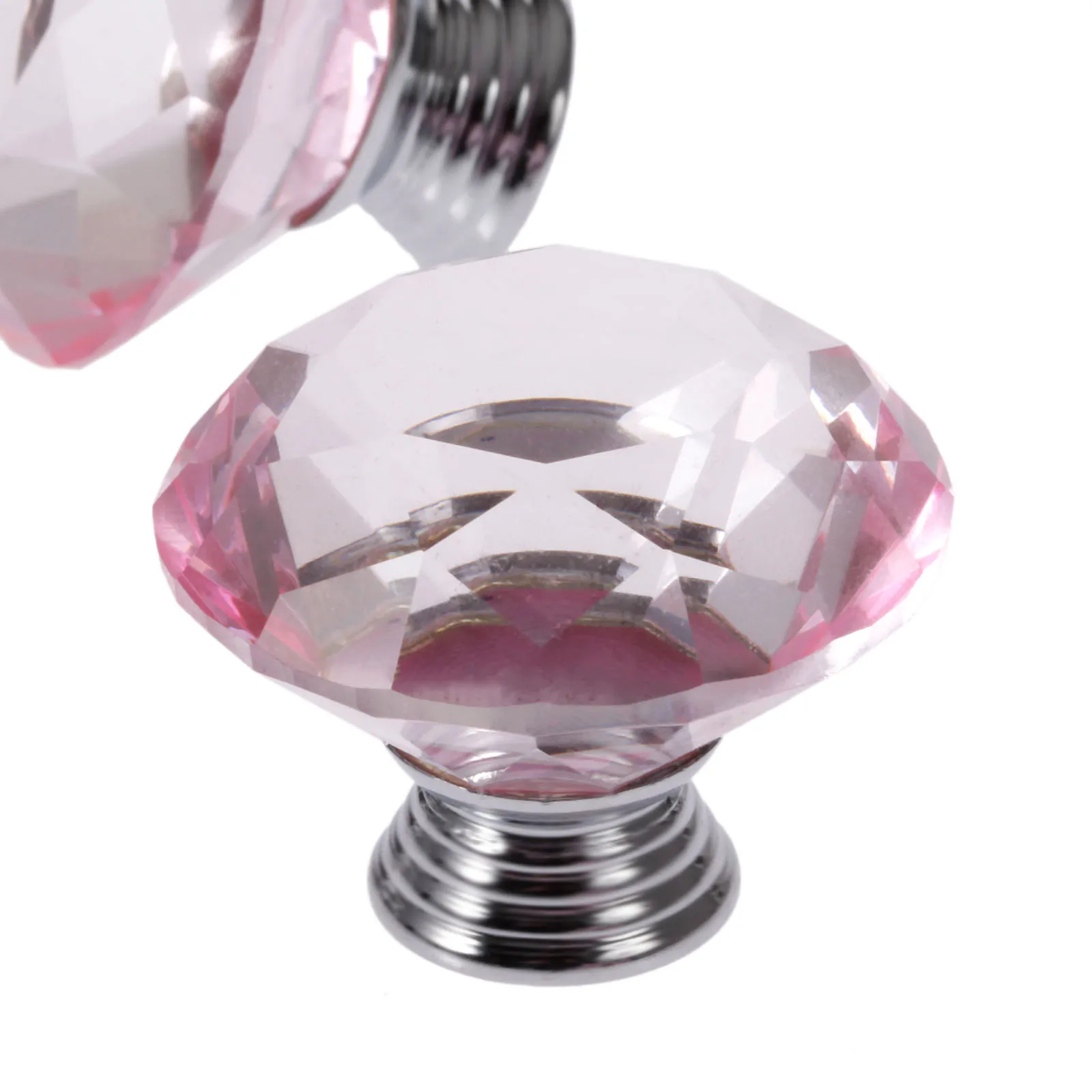 1x 40mm Pink Diamond Shape Crystal Glass Knob Drawer Cupboard Pull Handles Kitchen Door Wardrobe Hardware