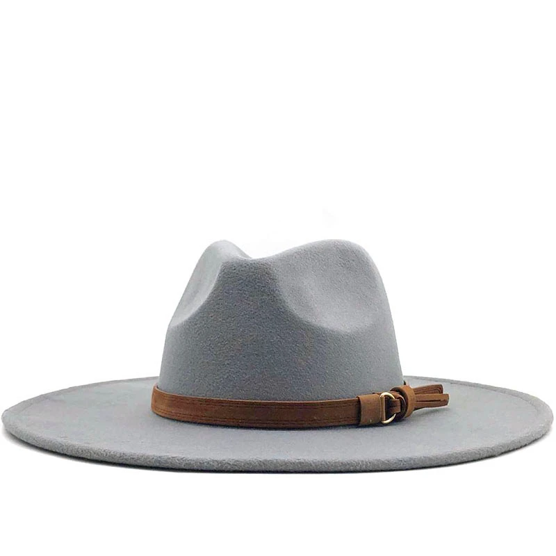 Women Men Big Wool Fedora Hat With Leather Ribbon Gentleman Elegant Lady Winter Autumn Wide Brim Jazz Church Panama Sombrero Cap