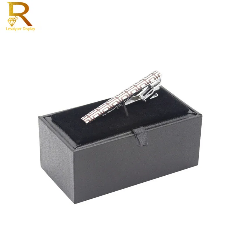 Men Cufflinks Storage Box Black Faux Leather Case Brooch Lapel Pin Hair Pins Gift Packaging Box Tie Tack Tie Clip Collection Box