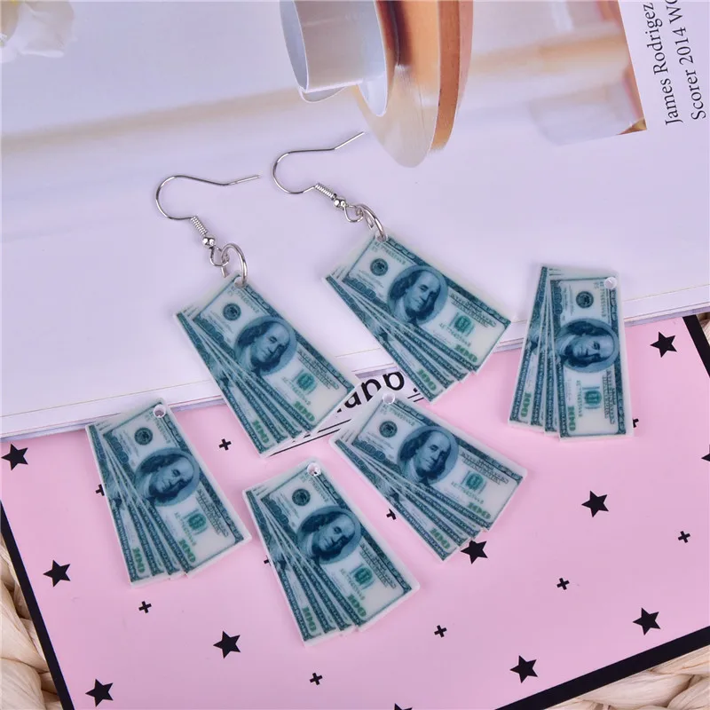 10pcs Imitate Money Cash Dollars Arcylic Charms Pendant  for Diy Earring  Keychain Jewelry Making