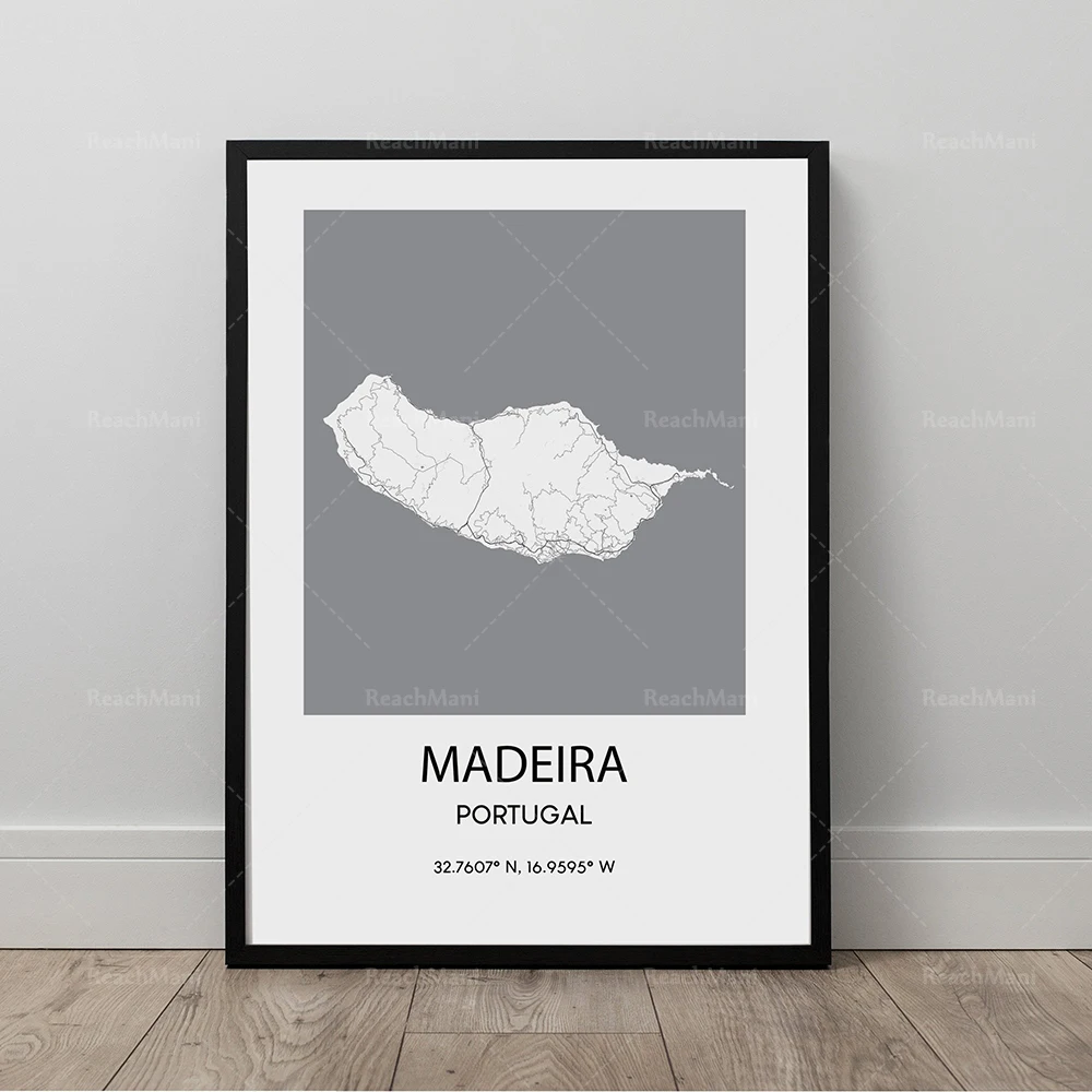 Map poster, Denver, Salt Lake City, Halifax, Madeira map printable poster, Madeira travel simple black and white wall art decora