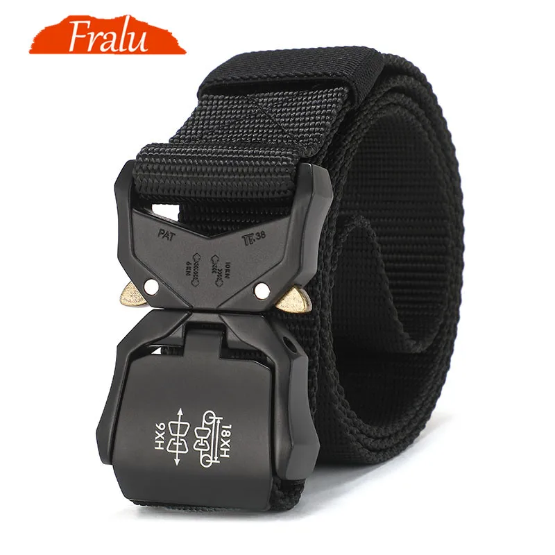 FRALU Tactical belt Military high quality Nylon men\'s training belt metal multifunctional buckle outdoor sports hook new