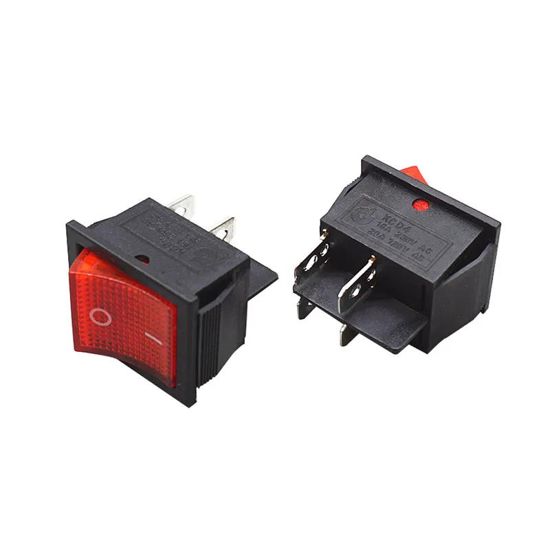 5PCS KCD4 Rocker Switch With Red Light / GREEN  4PIN I/O 31*25mm ( KCD4-201 ) 16A/250V AC Button