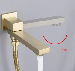 brushed gold or black Wall Mounted Faucet diverter Spout Square Brass Chrome/Black Spouts Waterfall Shower Faucet Accessories