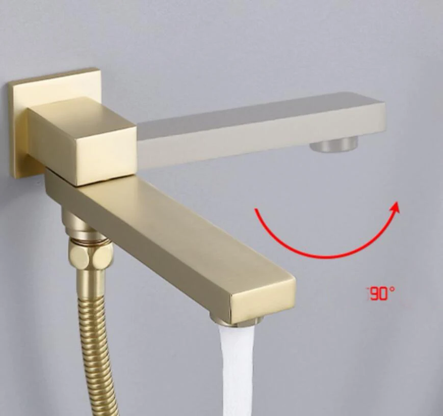 Torneira de Cachoeira de Parede Bico de Ouro Escovado ou Preto Bico de Latão Quadrado Acessórios de Torneira de Chuveiro Bico Cromado