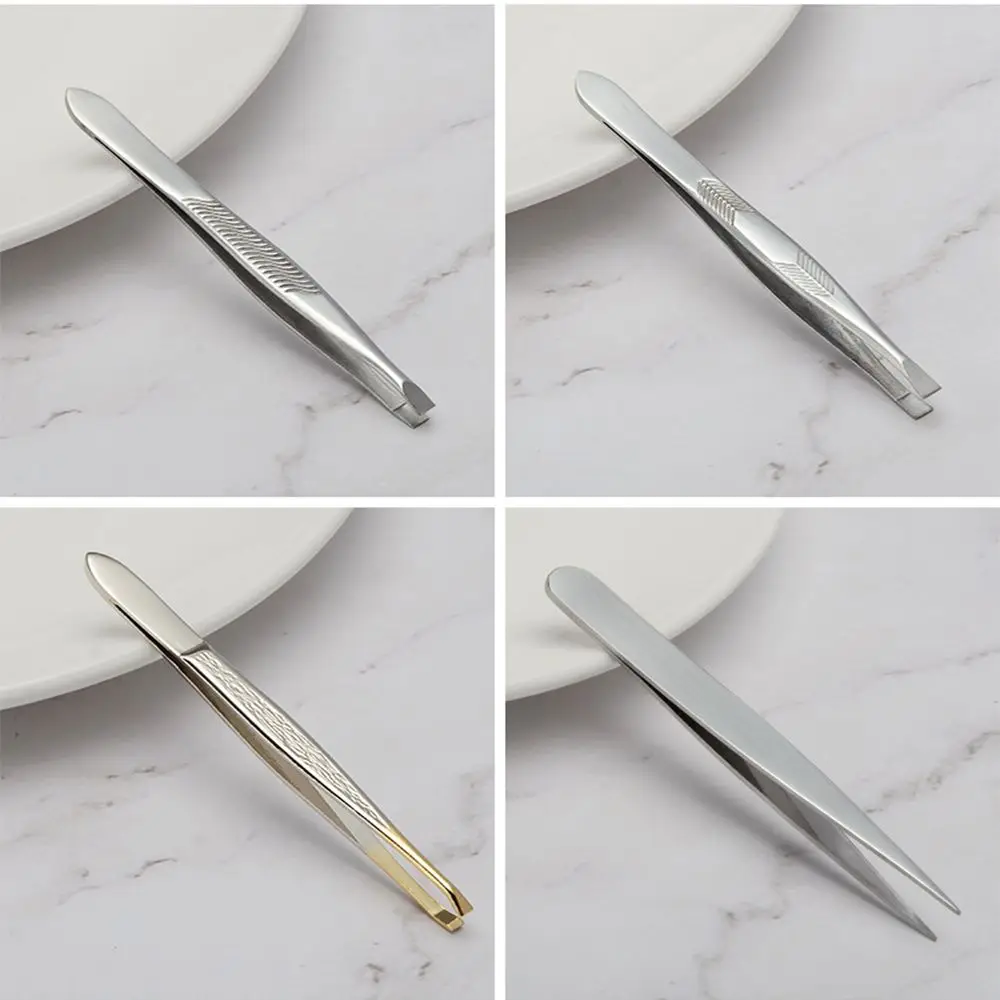 Repair clip Slant/Tip/Flat Stainless Steel Plucking Eyebrows Eyebrow Tweezers Beards Tool Ingrown Hair Removal