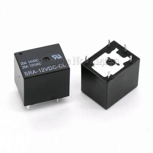 10 Uds 12V 20A relé de potencia CC SRA-12VDC-CL 5 pines tipo PCB en stock relé de automóvil negro