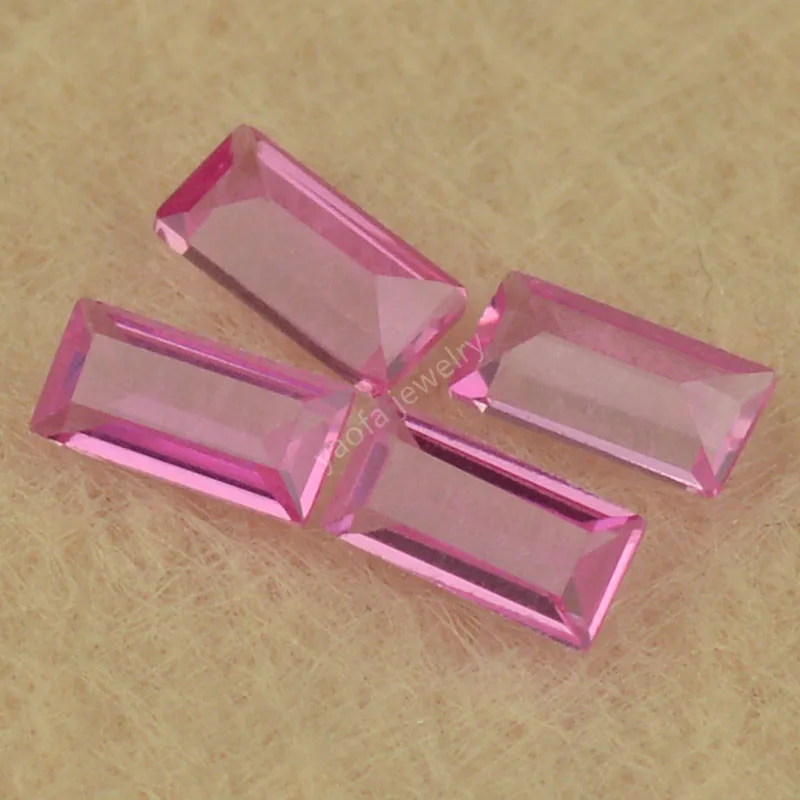 Hardness 9 5A 3# Light Pink Rose Red Color Synthetic Corundum Gems Rectangle Shape Parallel Cut Loose Baguette Stone For Jewelry