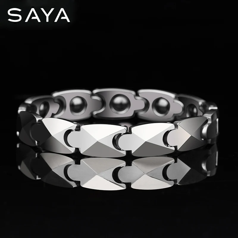 Pulseiras de tungstênio polido alto masculino, Jóias personalizadas, Ímã de cura, Personalizado, Moda