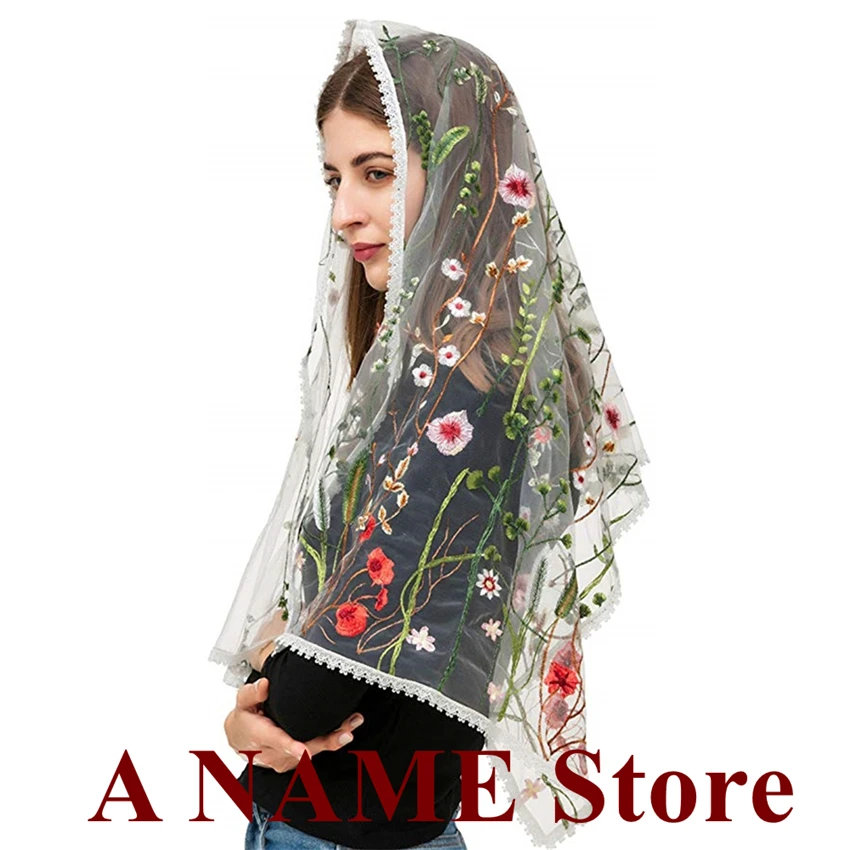 Rectangle Mantilla Veils for Church Catholic Women HeadCovering Scarf Latin Mass Embroided Floral Lace Vintage Velo Mantille