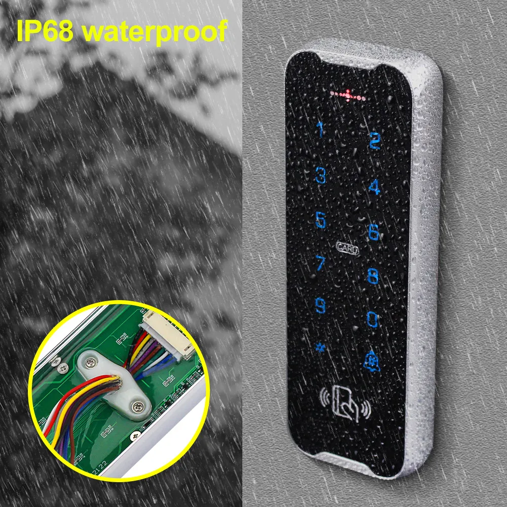 Outdoor Waterproof Access Control Keypad RFID Keyboard System 125KHz Card Reader Metal Touch Controller Wiegand26/34 Doorbell