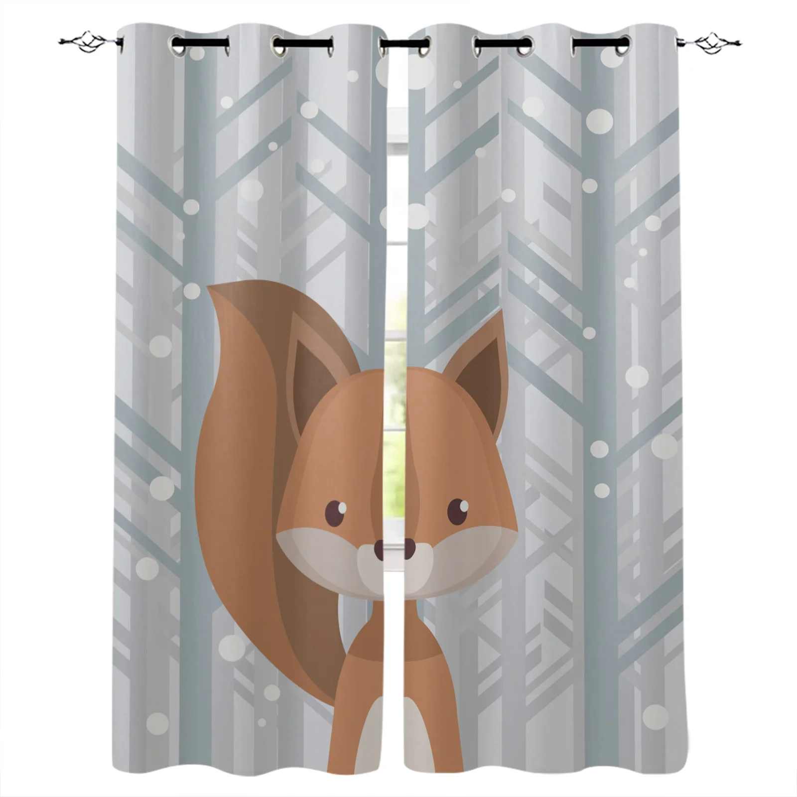 

Winter Snowing Forest Cartoon Squirrel Bedroom Modern Window Curtain for Living Room Decoration Curtains Home Textile Drapes