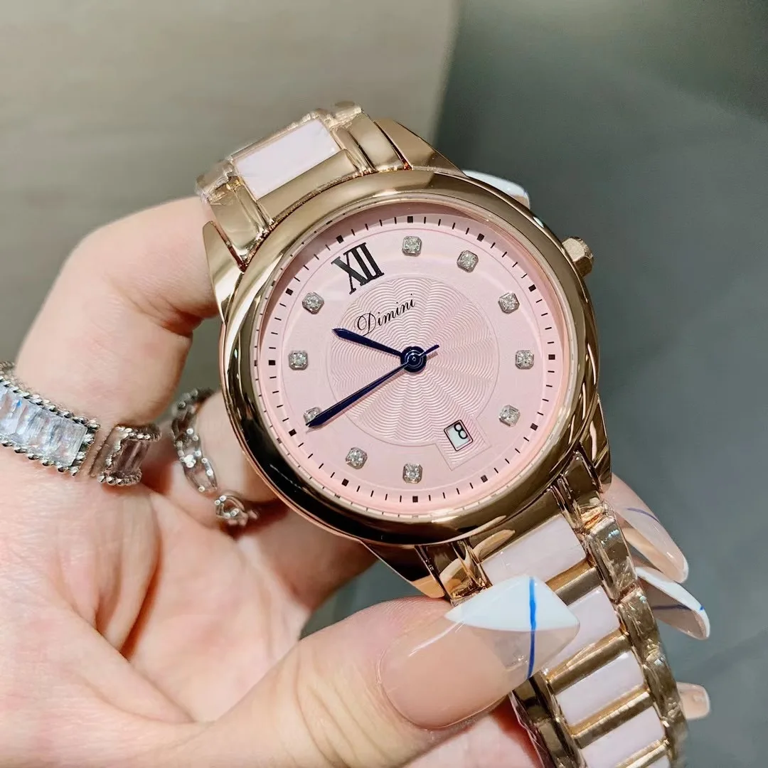 Soft Pink Genuine Ceramic Bracelet Watches for Women Classic Business Design Office Lady Dress Wrist watch Calendar Watches 3ATM