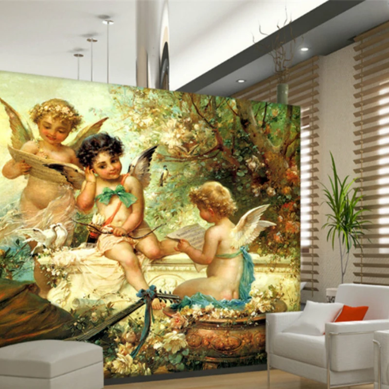 

Custom European Style Angel Oil Painting 3D Photo Wallpaper Large Wall Mural Wallpaper Hotel Living Rom Wall Coverings for Walls