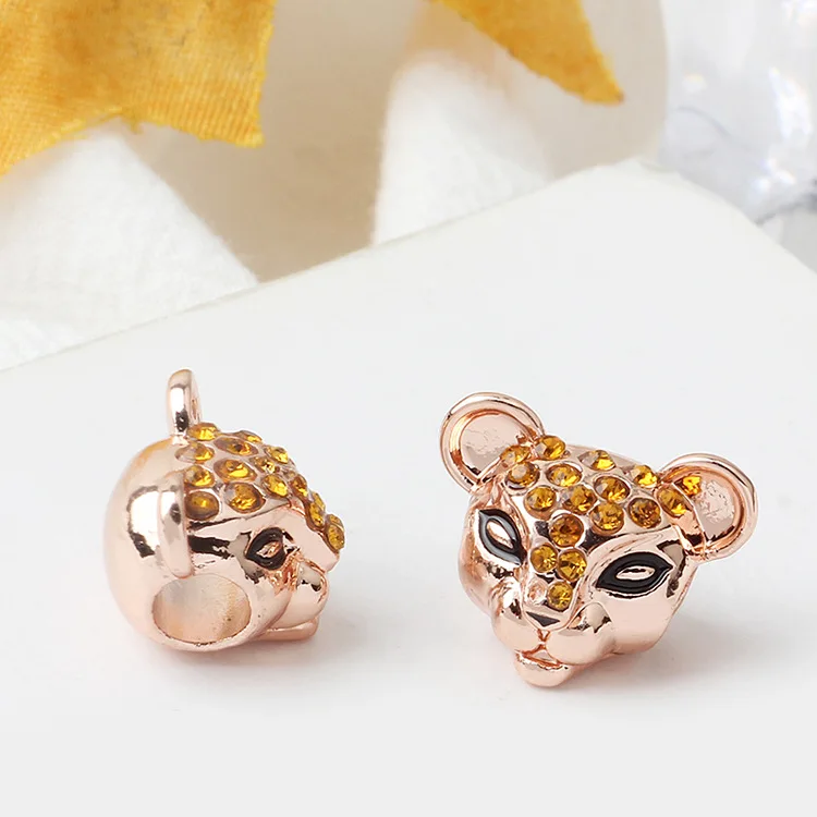 Btuamb Simple Style  Enamel Gold Color Cute Crystal Tiger Beads Charms Fit Original Bracelets for Women DIY Jewelry Gifts