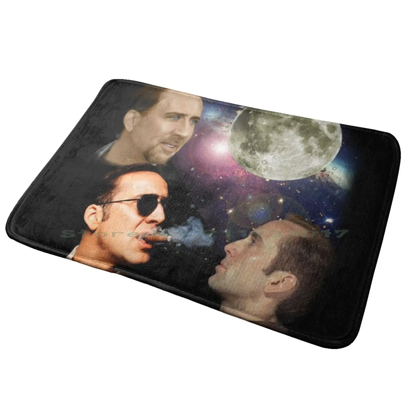 Nicolas Cage Month Smoke Entrance Door Mat Bath Mat Rug Flames Fire Fuego Litty Y2k 90s 2000s Aesthetic Green Neon Black Lime