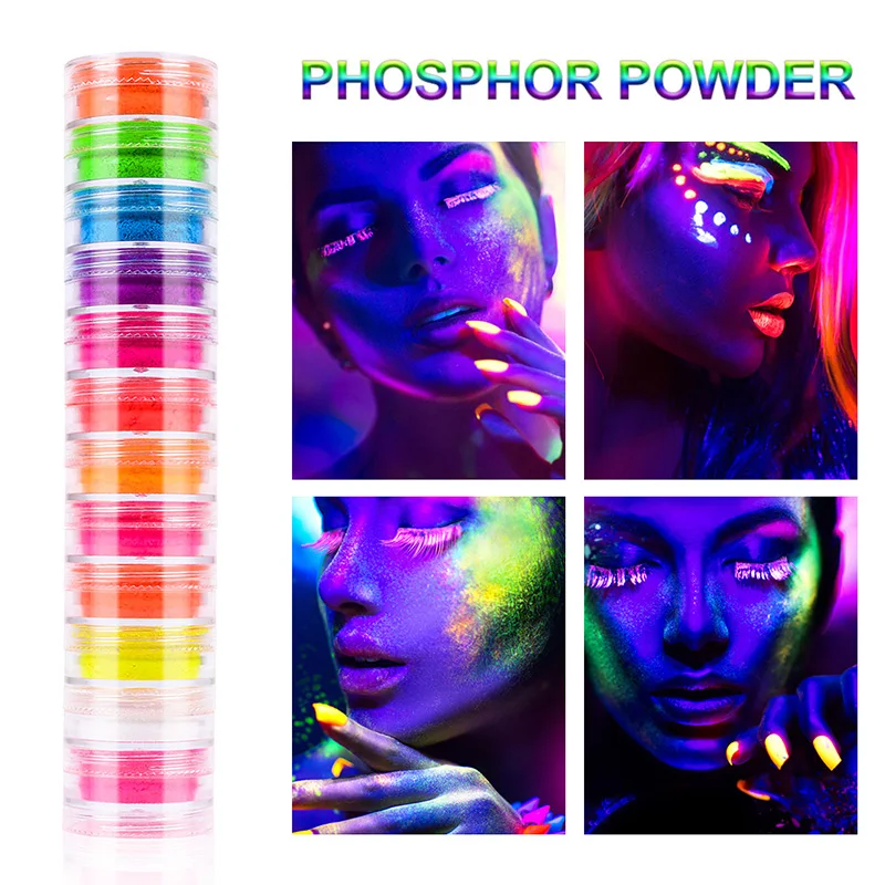 12Box Neon Pigment Powder Nail Fluorescence Gradient Glitter Shinny Dust Fluorescence DIY Nail Art Decor Manicure set