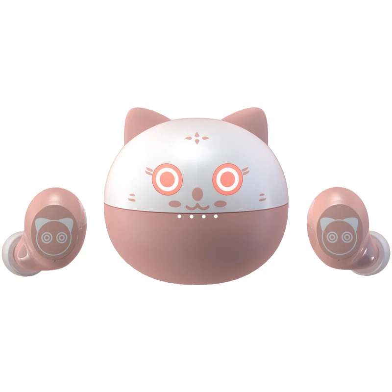 Pink Cute Cat Wireless Earphones Bluetooth 5.0 TWS Headset Macaron Earbuds With Mic Charging Box IPX7 Waterproof