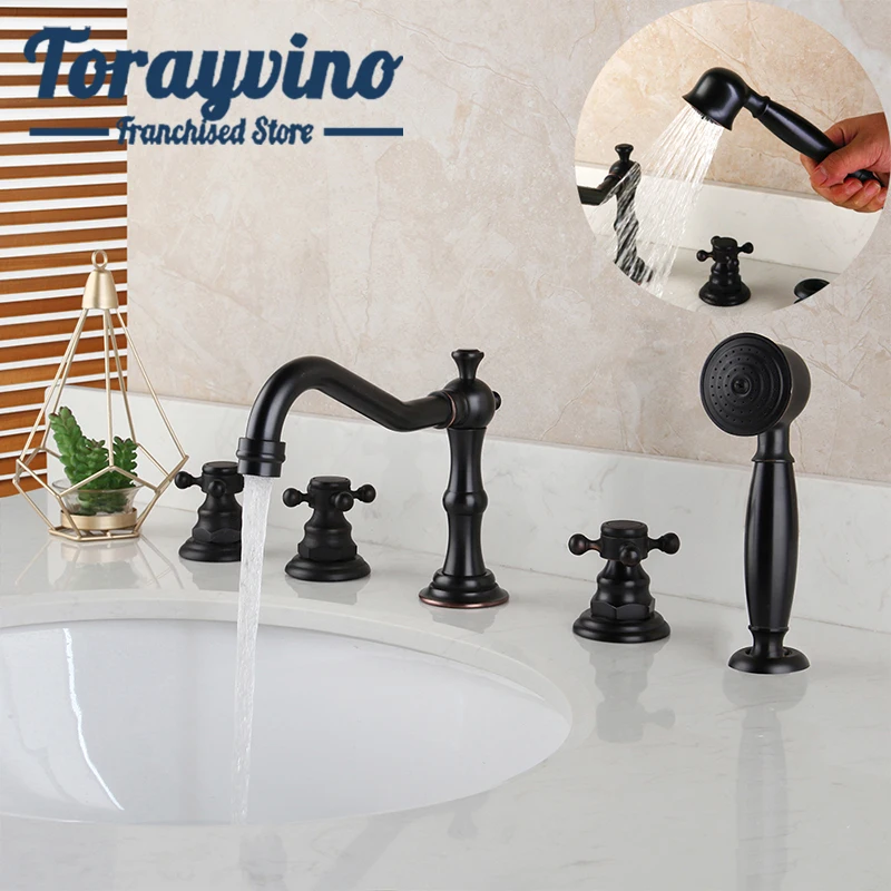 

bathroom mixer tap faucet bath shower bathtub deck mounted 5 pcs set Oil Rubbed Bronze black shower faucets three handle taps