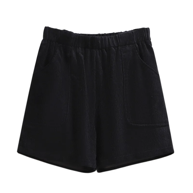 New 2021 Autumn Winter Plus Size Shorts For Women Large Casual Black Wide Leg Corduroy Cotton Thick Shorts 3XL 4XL 5XL 6XL 7XL