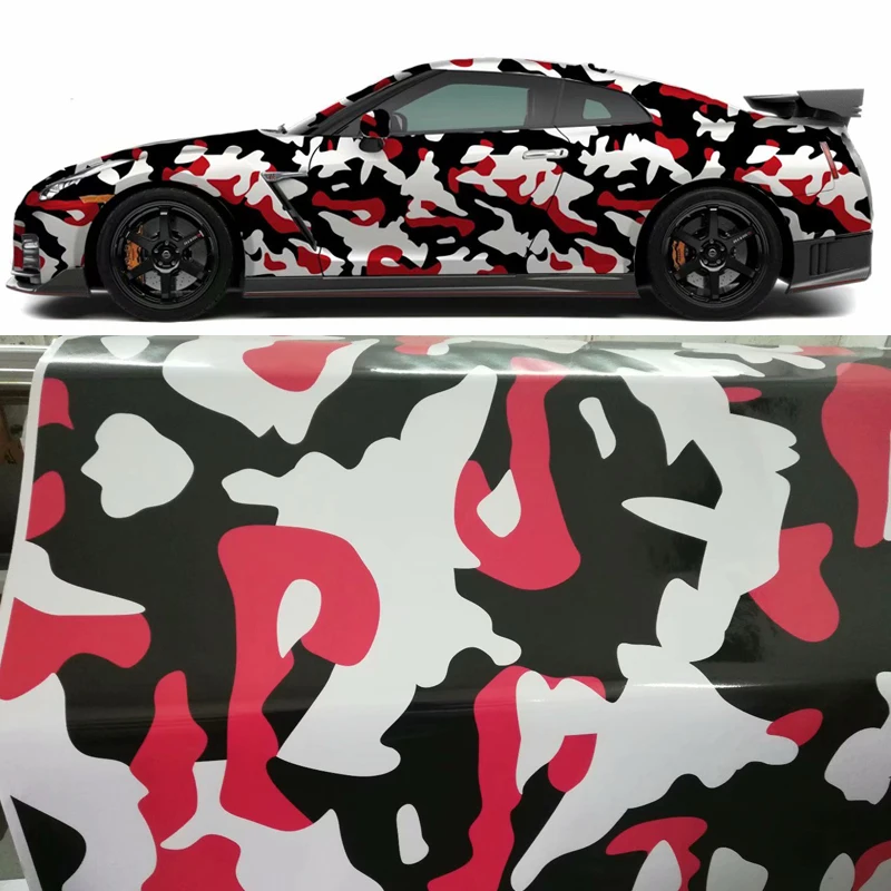 

Graphic Black Red White Camouflage Vinyl Car Wrap Foil With Air Release Camo Car Wrapping Sticker