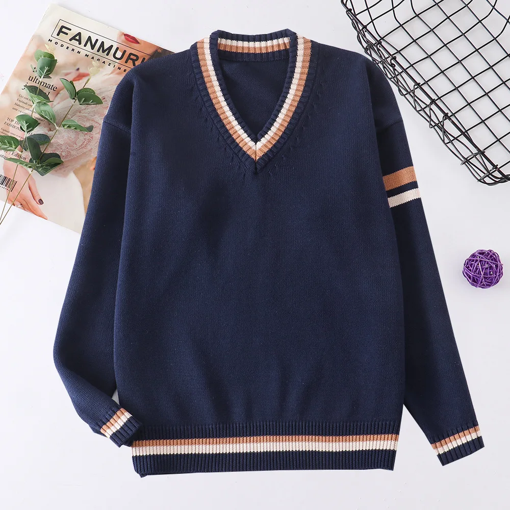 JK Sweater Spot Japanese College Embroidery V-neck Long Sleeve For Men And Women Students School Uniform Sweater Knitting Jacket